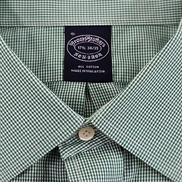 Brooks Brothers Shirt Size 17 1/2 x 34/35 Green Check Spread Collar EUC Non-Iron - Picture 8 of 15